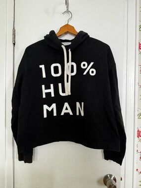 Everlane Black Hoodie with White "100% HUMAN" Graphic